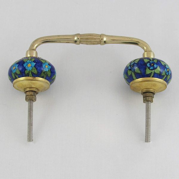 Ceramic Handles  in Brass - Double Blue - Image 2