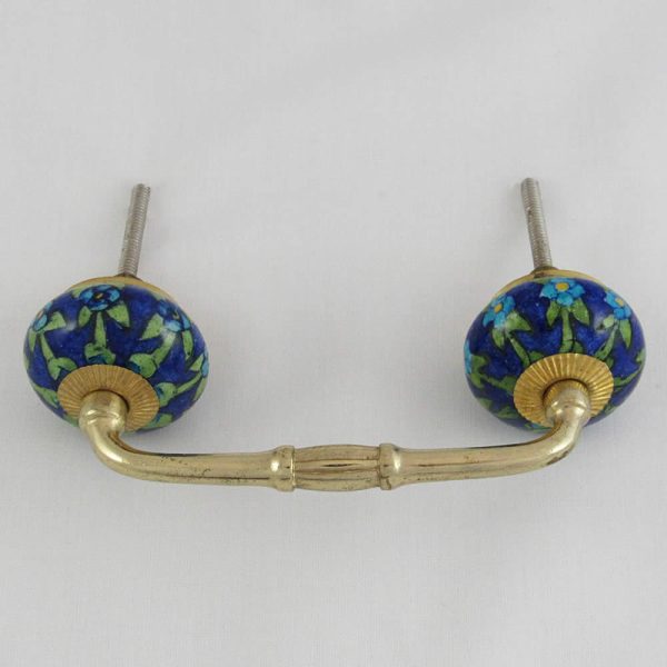 Ceramic Handles  in Brass - Double Blue - Image 3