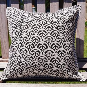 Canvas Cushion Cover - Black Scallop Repeat