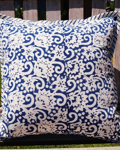 Canvas Cushion Cover - Blue Flower Motif