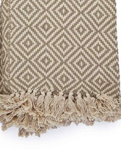 Cream & Grey Diamond Pattern Throw