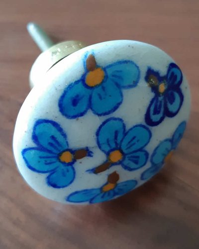 Ceramic Door Knob - Blue Flowers