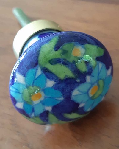 Ceramic Door Knob - Blue Flowers