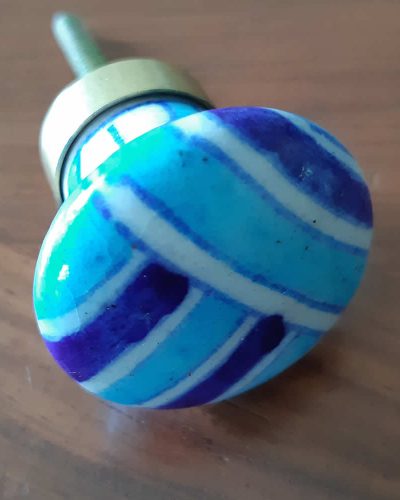 Ceramic Door Knob - Blue Stripes