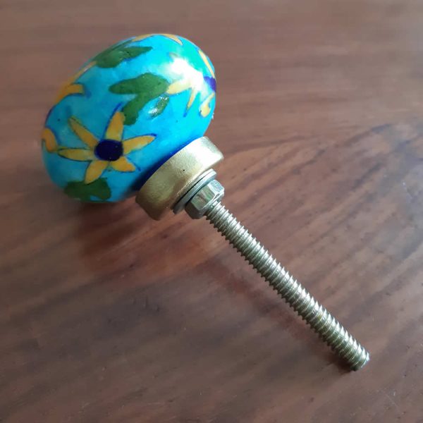 Ceramic Door Knob - Turquoise Flowers - Image 2