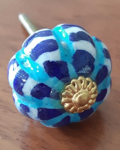 Ceramic Door Knob - Wavy Blue Stripes