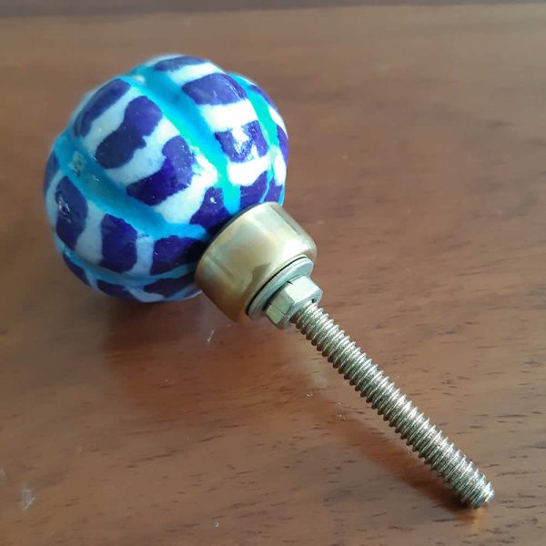 Ceramic Door Knob - Wavy Blue Stripes - Image 2