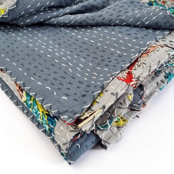 Single Size Grey Cotton Kantha - Image 2