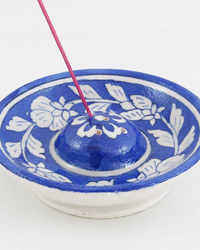 Round Incense Holder - Dark Blue Floral