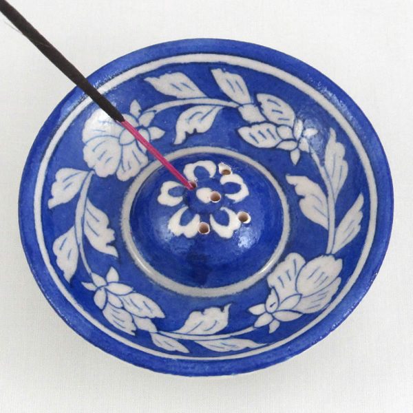 Round Incense Holder - Dark Blue Floral - Image 2