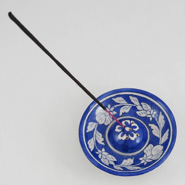 Round Incense Holder - Dark Blue Floral - Image 3