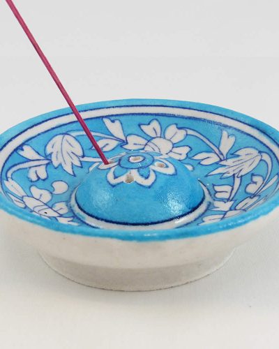Round Incense Holder - Turquoise Floral