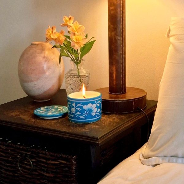 Pottery:Round Box/Turquoise candle pot - Lemongrass Lime & Ginger - Image 2