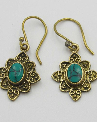 Brass-Plated Drop Earrings with Turquoise Bead