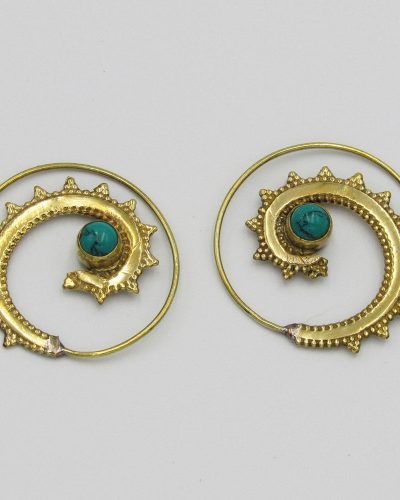 Spiral Earrings with Turquoise Bead