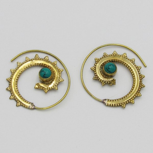 Spiral Earrings with Turquoise Bead