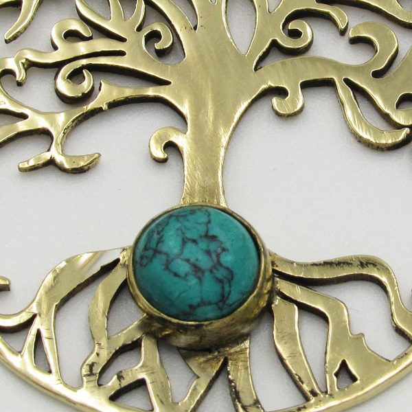 Tree of Life Pendant with Turquoise Bead - Gold Plated - Image 2