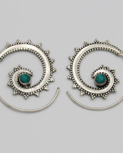 Silver-Plated Spiral Earrings with Turquoise Bead