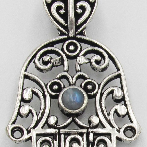 Hand Pendant with Grey Bead - Silver Plated - Image 2
