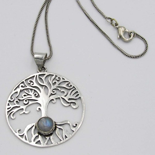 Tree of Life Pendant with Grey Bead - Silver Plated - Image 3