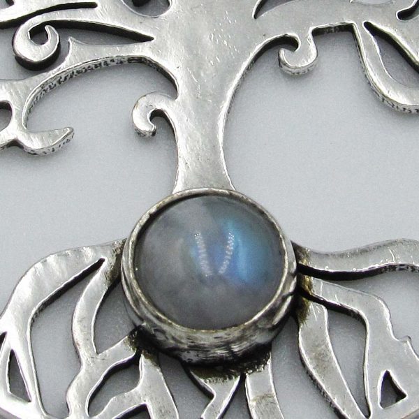Tree of Life Pendant with Grey Bead - Silver Plated - Image 2