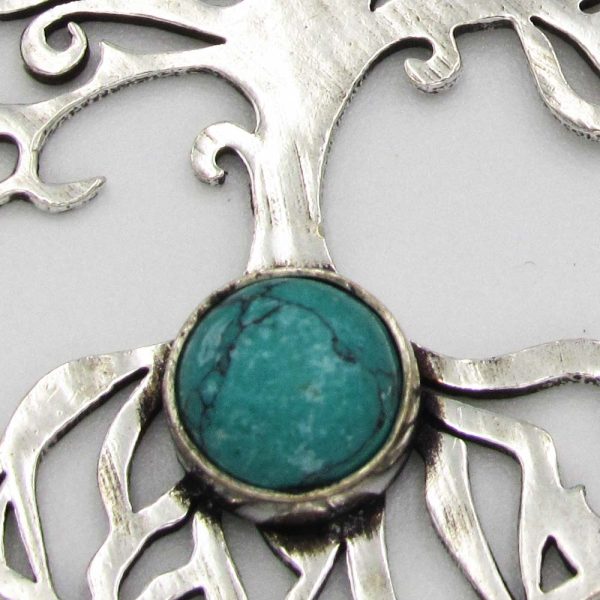 Tree of Life Pendant with Turquoise Bead - Silver Plated - Image 2
