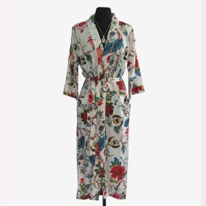 Ladies Cotton Dressing Gown - Pink & Red Floral Pattern