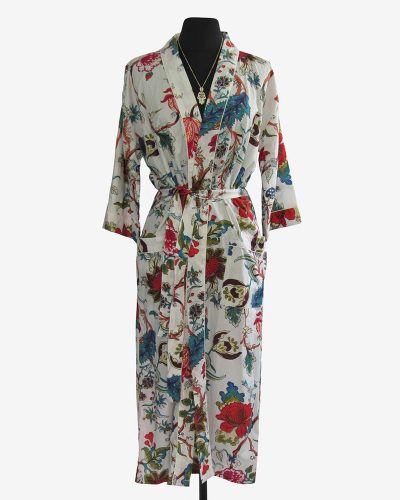 Ladies Cotton Dressing Gown - Pink & Red Floral Pattern