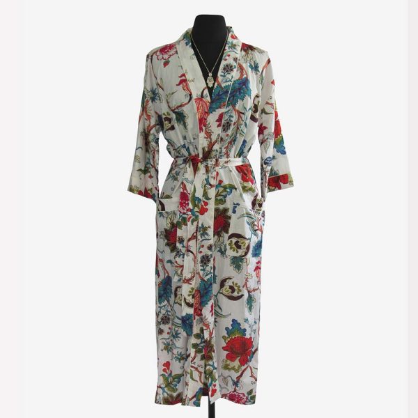 Ladies Cotton Dressing Gown - Pink & Red Floral Pattern