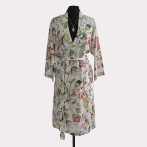 Ladies Cotton Dressing Gown - Light Pink Floral Pattern