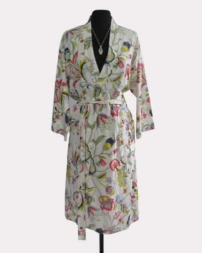 Ladies Cotton Dressing Gown - Light Pink Floral Pattern