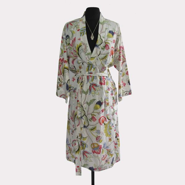 Ladies Cotton Dressing Gown - Light Pink Floral Pattern