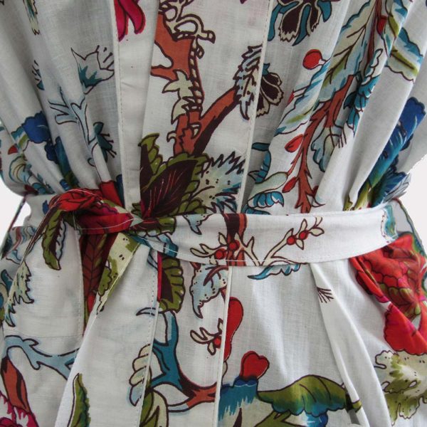 Ladies Cotton Dressing Gown - Pink & Red Floral Pattern - Image 3