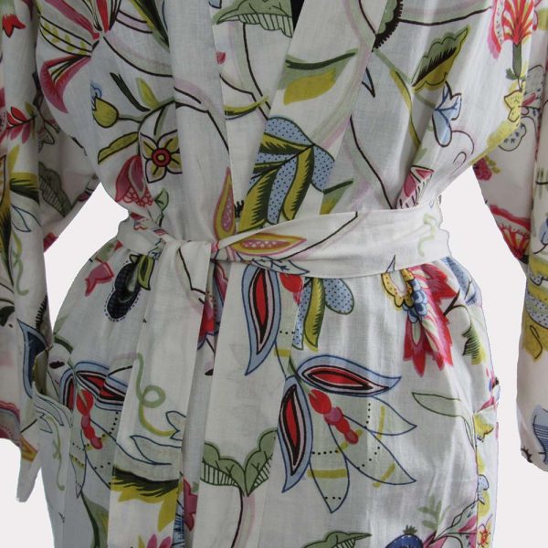 Ladies Cotton Dressing Gown - Light Pink Floral Pattern - Image 2