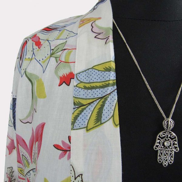 Ladies Cotton Dressing Gown - Light Pink Floral Pattern - Image 3