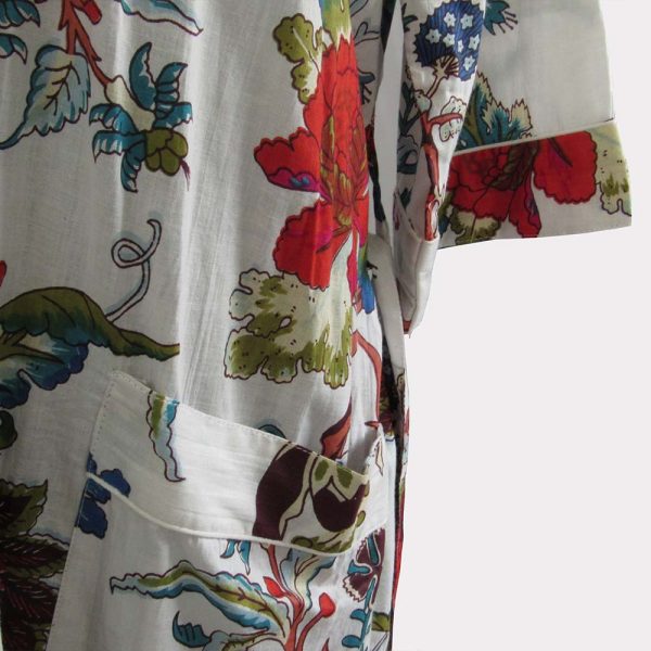 Ladies Cotton Dressing Gown - Pink & Red Floral Pattern - Image 4