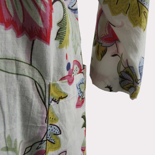 Ladies Cotton Dressing Gown - Light Pink Floral Pattern - Image 4