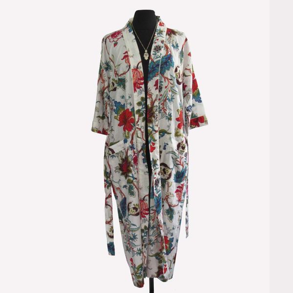 Ladies Cotton Dressing Gown - Pink & Red Floral Pattern - Image 6