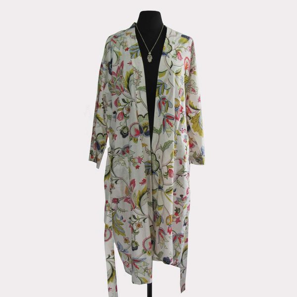 Ladies Cotton Dressing Gown - Light Pink Floral Pattern - Image 6