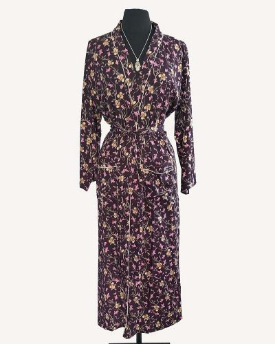 Ladies Dressing Gown - Purple Floral Pattern