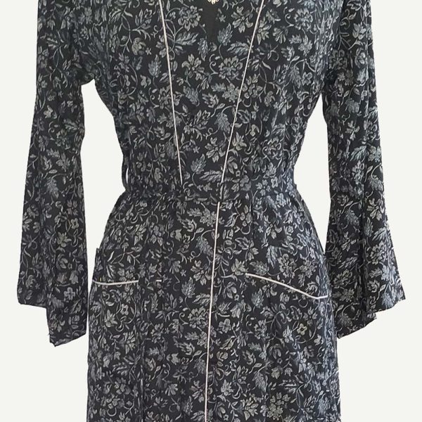 Ladies Dressing Gown - Black Floral Pattern - Image 2