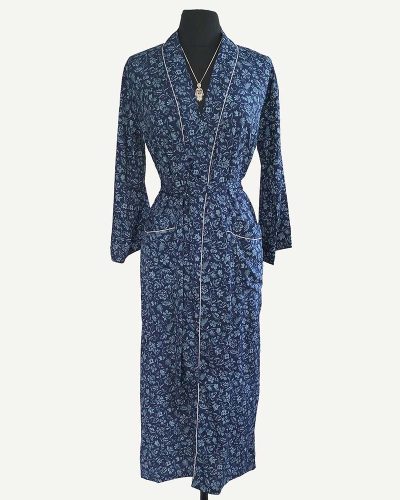 Ladies Dressing Gown - Blue Floral Pattern