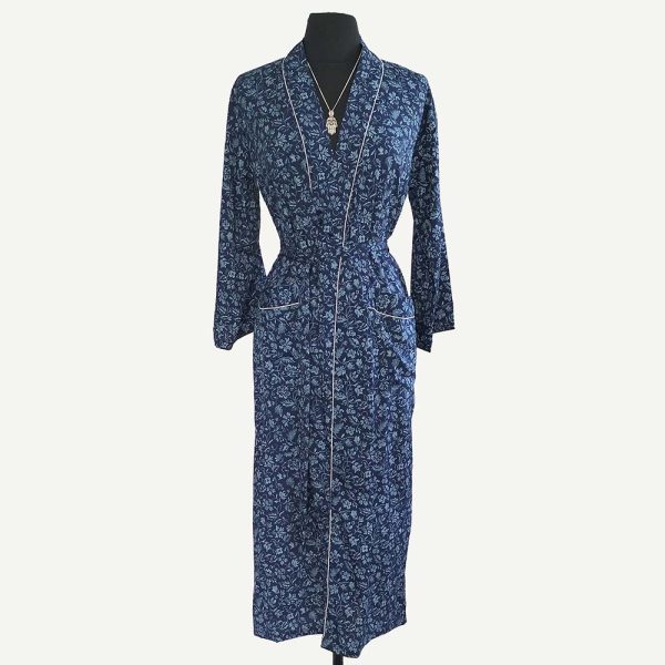 Ladies Dressing Gown - Blue Floral Pattern