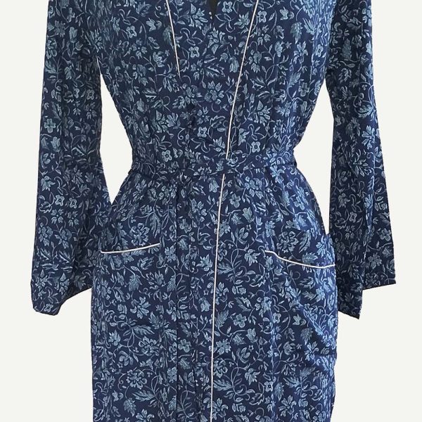 Ladies Dressing Gown - Blue Floral Pattern - Image 2