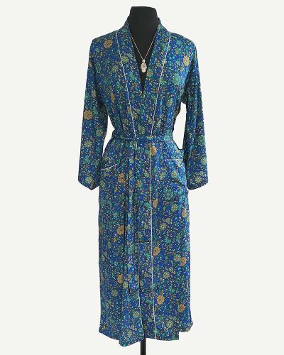 Ladies Dressing Gown - Light Blue Floral Pattern