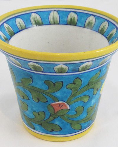 Pottery - Medium Planter Pot - Floral Motif on Light Blue