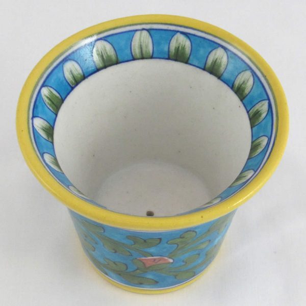 Pottery - Medium Planter Pot - Floral Motif on Light Blue - Image 2