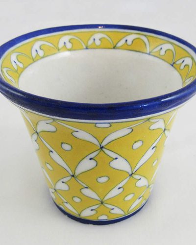 Pottery - Medium Planter Pot - White Butterflies on Yellow