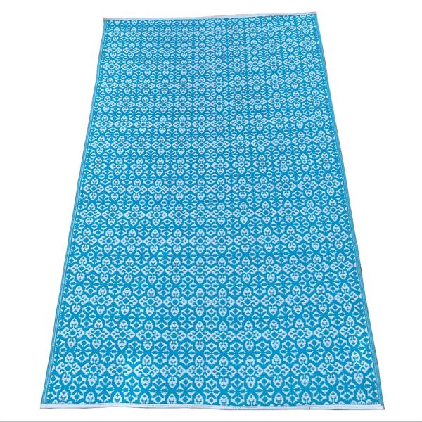 Carpets & Mats - Medium Turquoise & White Tiny Ogee Repeat Plastic Mat - Image 2