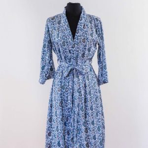 Ladies Dressing Gown - Blue Paisley